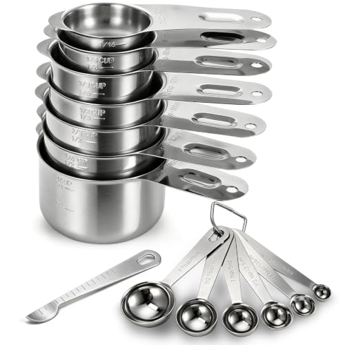 14-Piece 18/8 Stainless Steel Measuring Cups and Spoons Set, Silver (Silver / Set of 14)