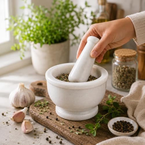 Marble Granite Mortar and Pestle Set (Kundi White Marble / 3 Inch)