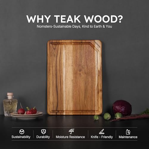 15" Teak Wood Cutting Boards for Kitchen Wooden Chopping Board Non Toxic (15"L x 11"W)