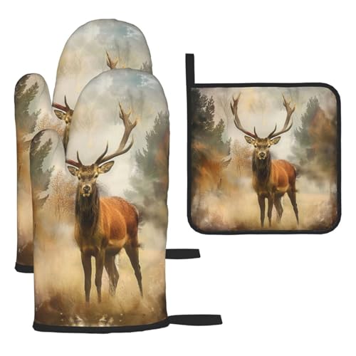 Oven Mitts and Pot Holders Sets of 3 Heat Resistant Oven Gloves Hot Pads Non