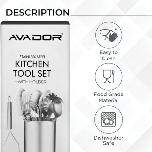 Premium Set of 10 Stainless Steel Kitchen Tool Set with Holder Easy To Clean