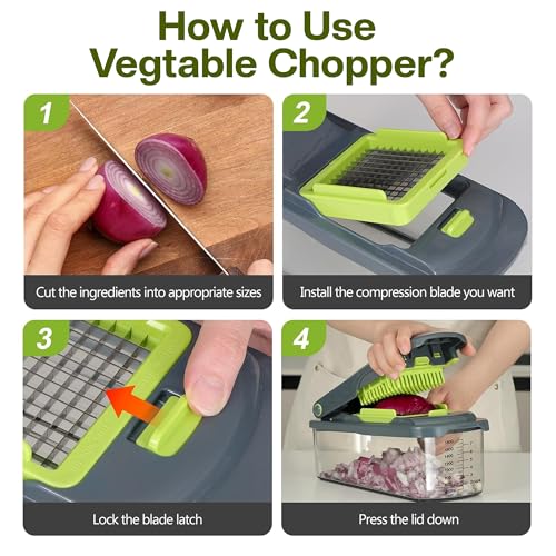 16-in-1 Vegetable Chopper & Mandoline Slicer, Heavy-Duty Food Chopper with 8 Stainless Steel Blades, Onion Dicer, Veggie Cutter, Drain Basket, Egg Separator & Storage Container