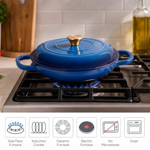 Dutch Oven Enameled Cast Iron with Lid (Blue / 3 QT（Shallow Pot）)