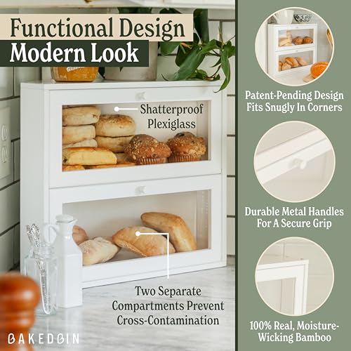 Corner Bread Box for Kitchen Countertop (White)
