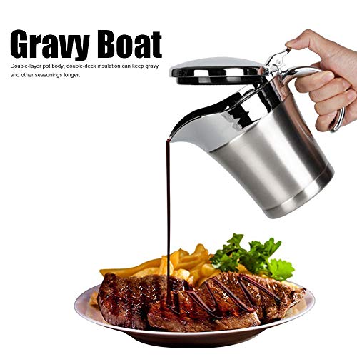 304 Stainless Steel Double Layer Insulation Gravy Boat Sauce Pot Flavor Serving Jug Kitchen Utensils 450ml for and Sauces