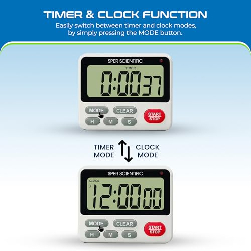 24 Hour Digital Lab + Kitchen Timer with LED Light 810001 (4 Pack)