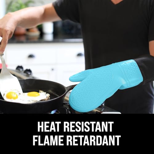 BPA Free Soft Silicone Oven Mitts (Aqua / 2-Piece 14.7" Oven Mitts)