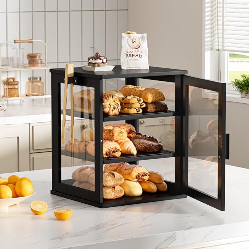 Bread Box for Kitchen Countertop (Black / Extra Large)