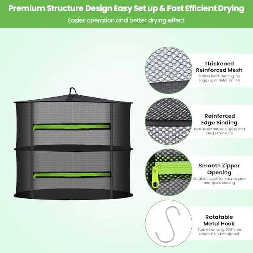 Hanging Mesh Herb Drying Rack with Zipper and Shears for Plants