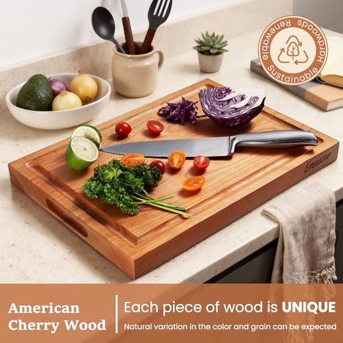 Thick Wooden Cherry Cutting Board with Handle (Cherry Wood)