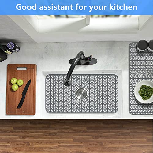Sink Protectors for Kitchen Sink 12" 13" 16" 18" 19" 24" 26" 28" 29" Silicone Sink mat (29.5"x15" / Gray)