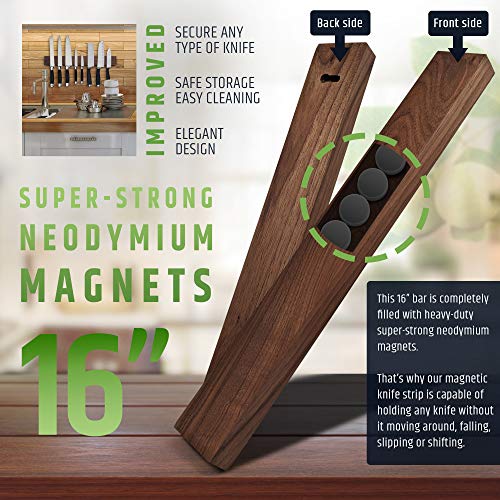 Premium Dark Walnut Wood Magnetic Knife Holder for Wall (16" - Walnut)