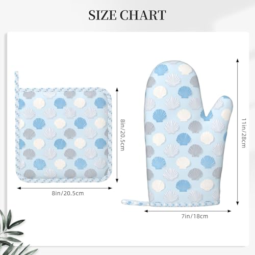 Oven Mitts and Pot Holders Summer Seashell Blue Pastel Silicone Kitchen Accessories Set of 4 Heat Resistant Long Gloves Potholder Non (A063225)