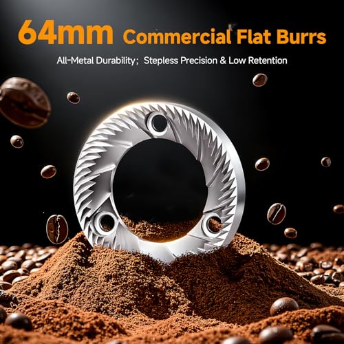 64mm Flat Burr Coffee Grinder (Brushed Silver)
