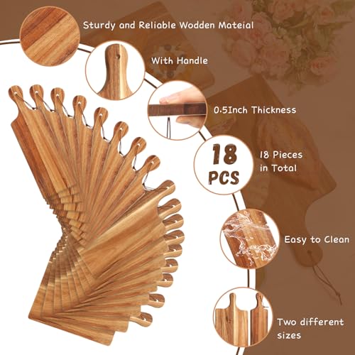 18 Pcs Acacia Wood Cutting Board Set with Handle