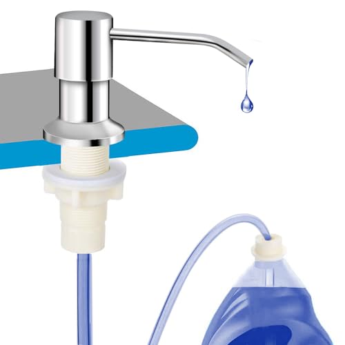 Fast Delivey) OHiHi Dish Soap Dispenser for Kitchen Sink (Brushed Nickel), Countertop Water Pump with 47” No-spill Extension Tube Kit Design For Kitchen Bathroom, Refill from the Top, No More Refills