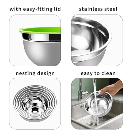 Mixing Bowls with Airtight Lids Set 5 and 7 Pcs Stainless Steel Bowls Set with 3 Grater Attachments Baking Set Non