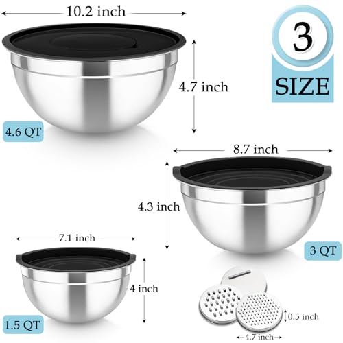 Stainless Steel Mixing Bowls with Lids & 3 Graters