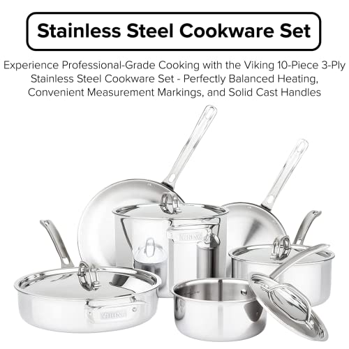 Culinary 3 Ply Stainless Steel Cookware Set with Metal Lids (10 Piece)
