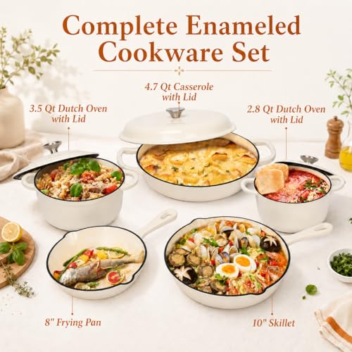 enameled cast iron cookware set (White)
