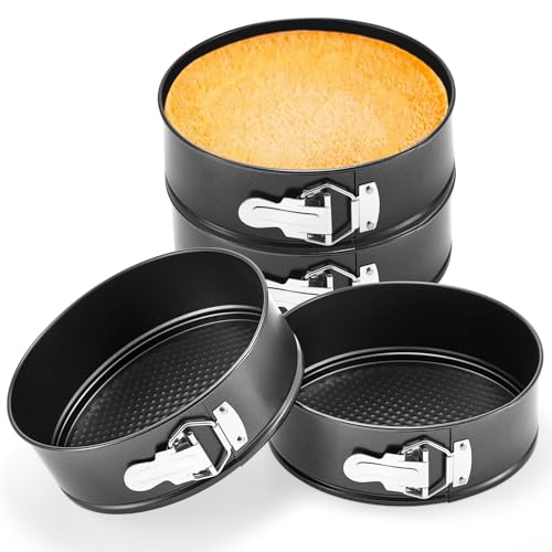 4 Pcs Non Stick Springform Pan with Removable Bottom Carbon Steel Round Springform Cheesecake Pan with Stainless Steel Spring Buckles for Baking Kitchens Restaurant