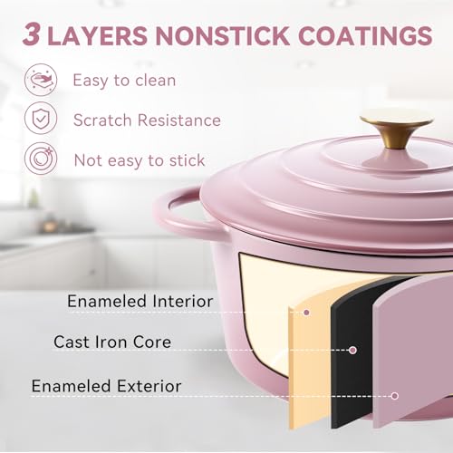 4.5 Quart Enameled Dutch Oven Pot with Lid (4.5 QT / Pink)