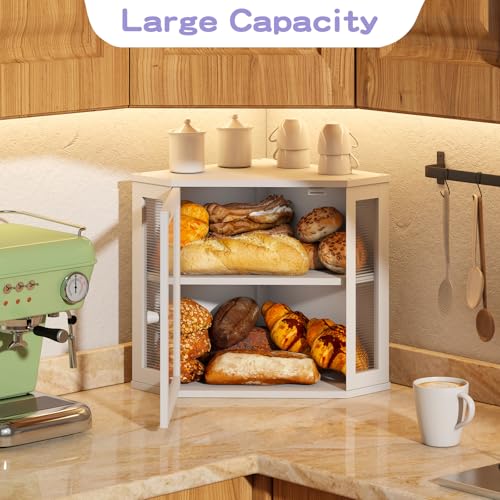 Corner Bread box for Kitchen Countertop (White / Meduim)