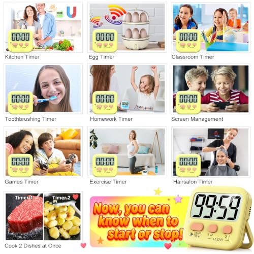 2 Pack Digital Timer for Kids Classroom Kitchen Timers for Cooking (1 * Yellow)