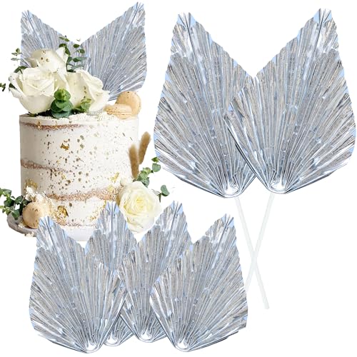 6Pcs Paper Palm Fan Cake Toppers Palm Leaf Fan Cake Topper Palm Spear Leaf Cupcake Toppers Cake Insert Decoration For Cake Decorating Diy Craft Project Home Wedding Party Supplies Gold