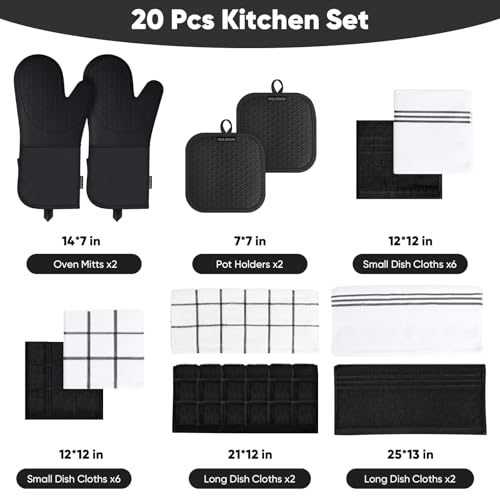 Silicone Oven Mitts Pot Holder Kitchen (Black)