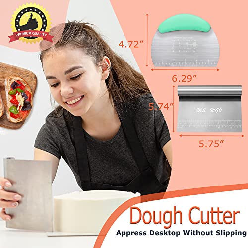 Dough Scraper Cutter Pastry Pizza Cutter Stainless Steel Tool with Scale Ruler