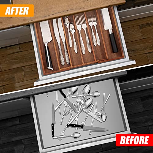 Silverware Organizer Kitchen Drawer Organizer Expandable Bamboo Utensil Holder Cutlery Tray for Kitchen Utensil and Flatware Bedroom Office