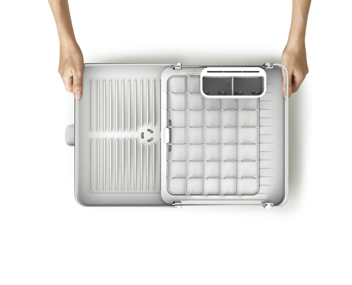 Extend Steel Expandable Dish Drying Rack with Removable Cutlery Holder Swivel Draining Spout (1-tier / Light Stone)
