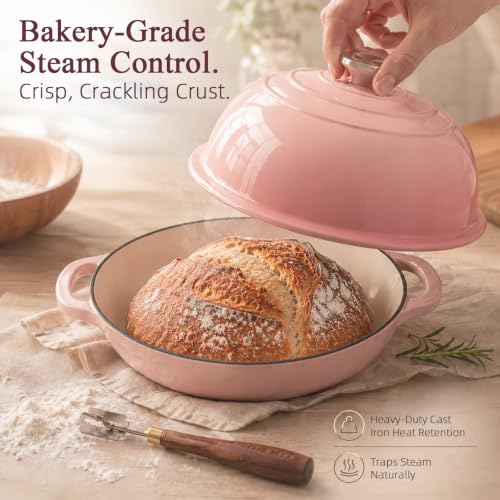 6QT Enameled Cast Iron Dutch Oven for Sourdough Bread Baking (Blush Pink)