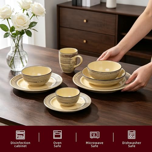 HomeVss Stoneware Handcrafted Tree Bark Effected Glaze Dinnerware Set