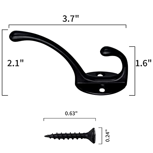 10 Pack Heavy Duty Dual Coat Hooks Wall Mounted with 40 Screws Retro Double Hooks Utility Black Hooks for Coat