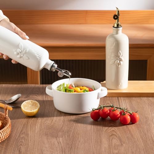 Sweejar Ceramic Olive Oil Dispenser Bottle for Kitchen Counter (Beige / 20 oz (Silver Spout))