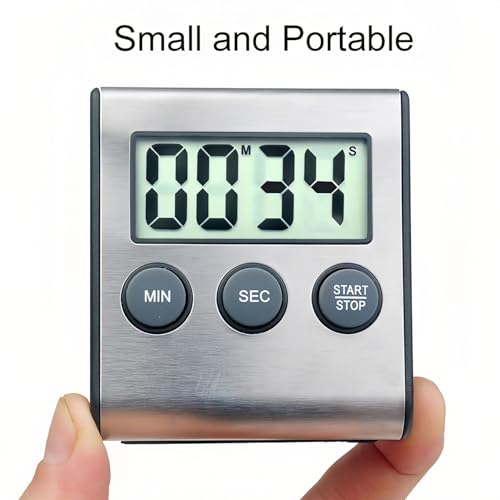 4 Pack Digital Timer with Magnetic Countdown Loud Alarm Hanging Hole Bracket Stainless Steel Battery Easy to Carry for Kitchen Cooking Baking Sports (4 Pack)