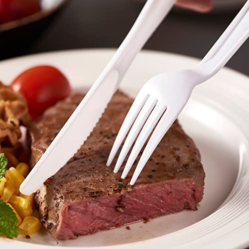 500 White Plastic Cutlery Heavy Duty Silverware Set Disposable Fancy Serving Utensils Elegant Flatware Bulk Premium Tableware Sturdy Plasticware Party Dinner Holiday Serving Supplies