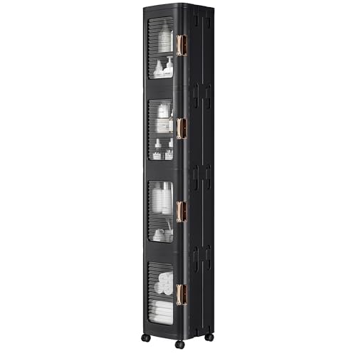4 Tier Tall Narrow Storage Cabinet with Movable Wheels