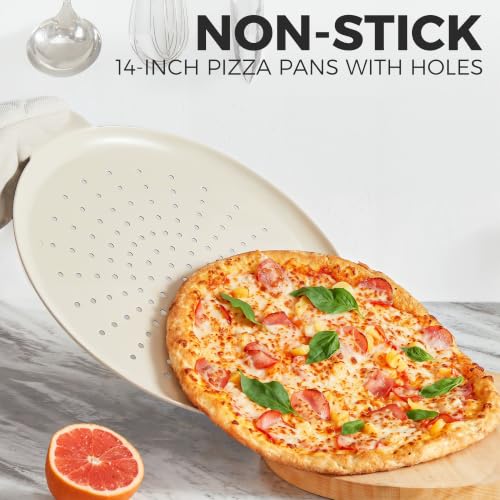 Non Stick Carbon Steel Pizza Pan Set of 2 with Holes Grey