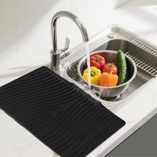 2 Pcs Extra Large Silicone Dish Drying Mat with Drain Lip 23.6 x 19 Inch Dish Drainer Liner Rubber Counter Drying Pad for Kitchen Sink Drawer