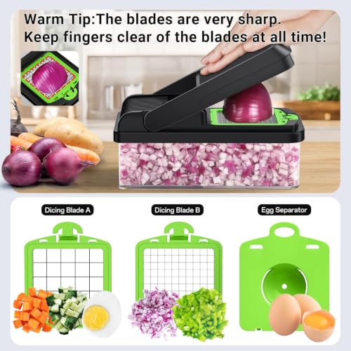 15-in-1 Vegetable Chopper with 10 Blades, Food Veggie Cutter, Green (Green / 10 Blades)