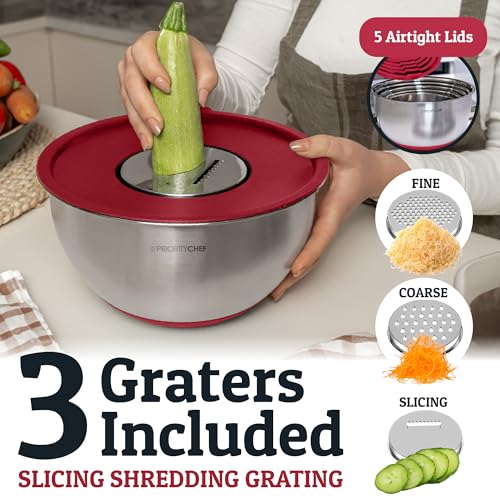 28pc Stainless Steel Mixing Bowls with Lids Set (Utensils - Red)