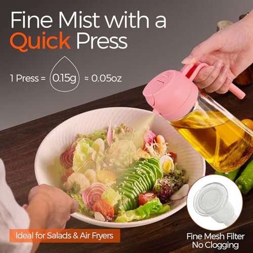 2Pcs 16oz 470ml Glass Olive Oil Sprayer for Cooking with Stickers (2Pcs Black & Pink)