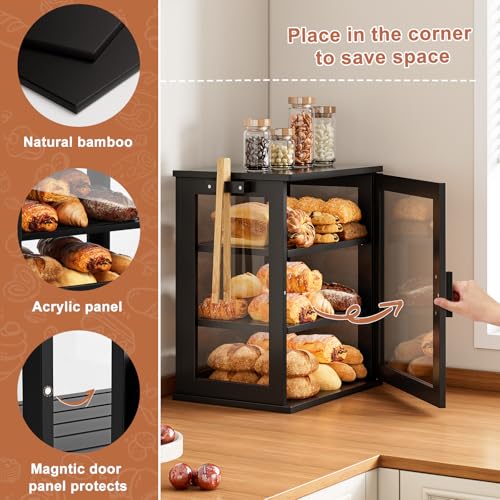 Bread Box for Kitchen Countertop (Black / Medium)