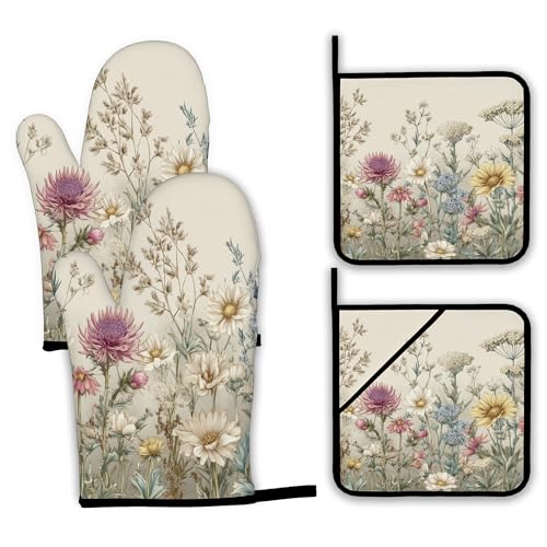 Abstract Daisy Flower Oven Mitts and Pot Holders