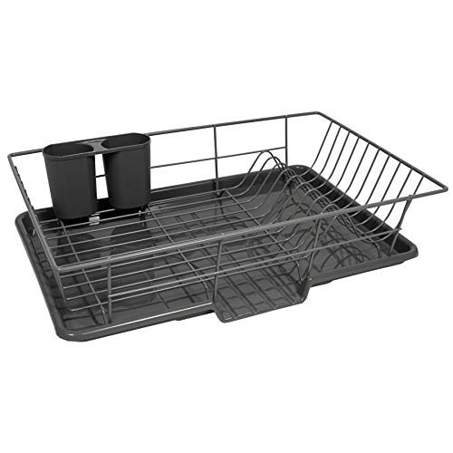 3 Piece Dish Drainer Rack Set with Drying Board and Utensil Holder