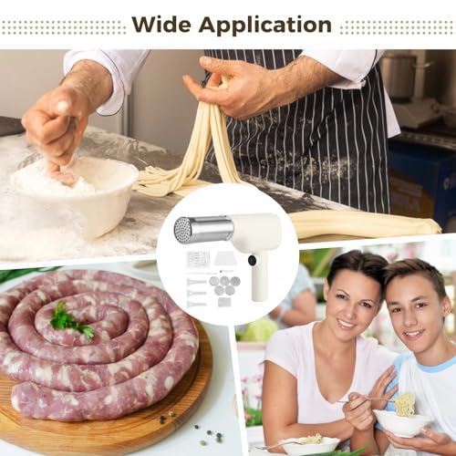 5-in-1 Automatic Electric Pasta Maker, Cordless Handheld Noodle Maker with 5 Shaping Discs & 3 Sausage Tubes, Rechargeable Pasta Machine for Home Kitchen Breakfast Store Restaurant