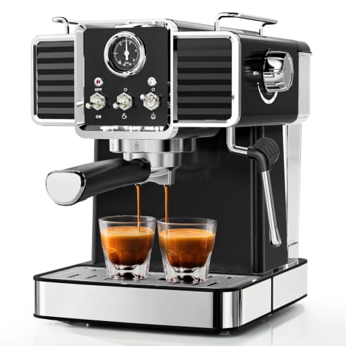 20Bar Semi Automatic Retro Espresso Machine with Milk Frother (Black)